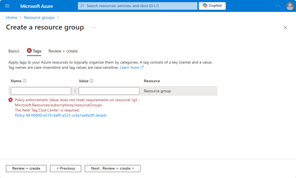 Azure Resource Tagging - Adding Tags is enforced by policy