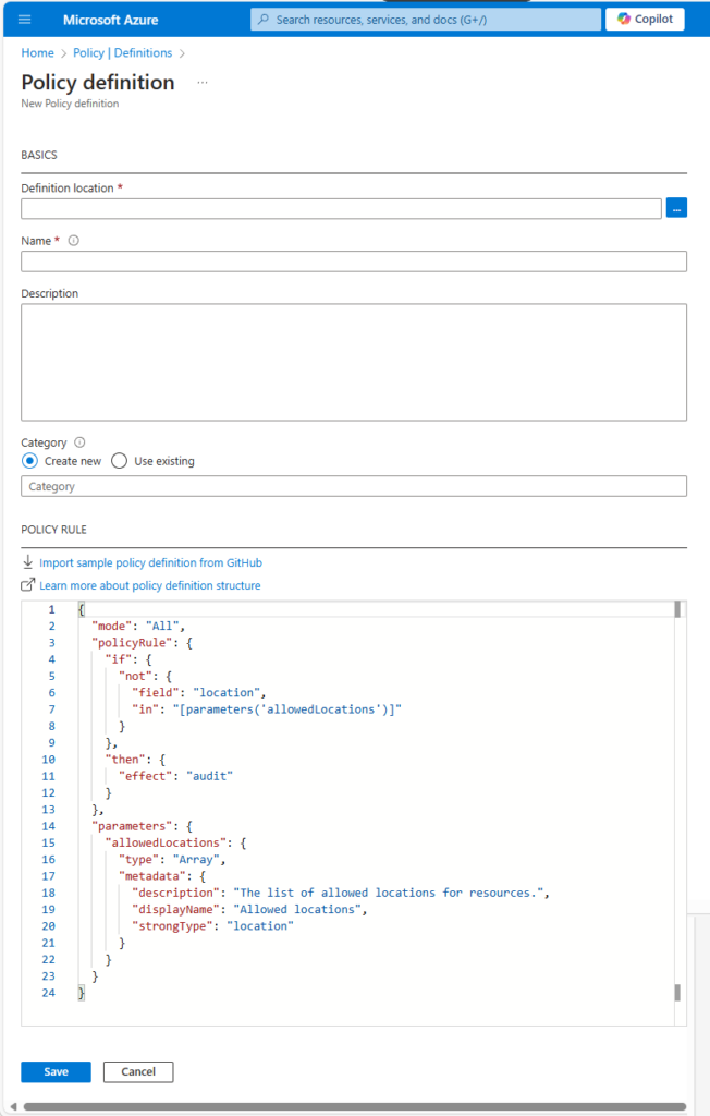 Creation of an Azure Policy